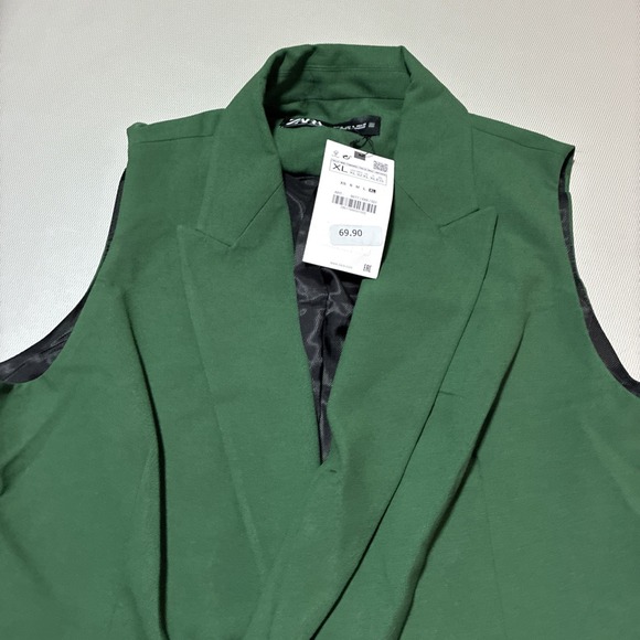 Zara Two Buttoned Dark Green Sleeveless Blazer Jacket Vest | Size XL | NWT - Picture 4 of 6